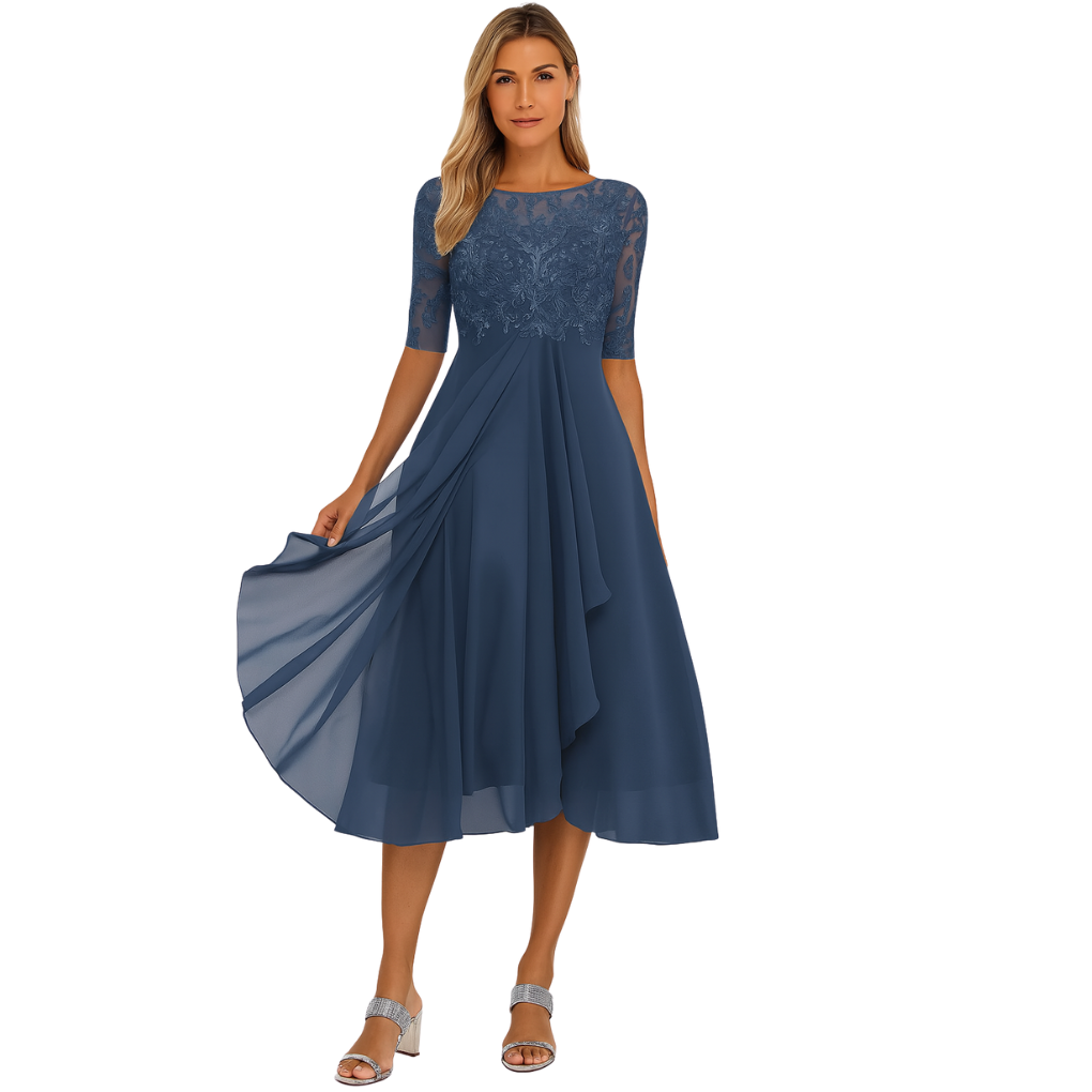 Women's Lace Style Chiffon Midi Dress | Occasion Wear