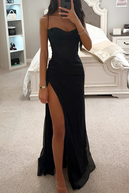 Women's Spaghetti Strap Evening Dress | High Split Floor Length