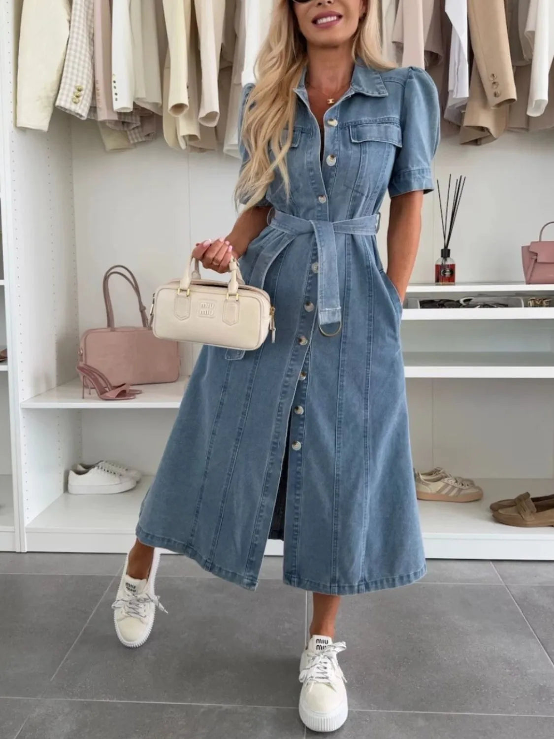 Women's Maxi Denim Style Button-Down Dress | Relaxed Fit Everyday Chic