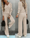 Women's Ribbed V-Neck Knit Co-Ord Set | Long Sleeve & Straight Leg Style