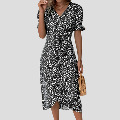 Women's Floral Puff Sleeve Midi Dress | Vintage Beach Style