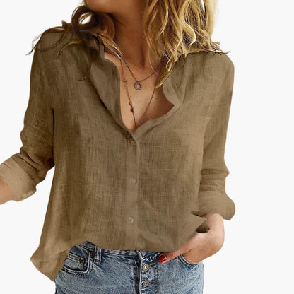 Women's Linen Style Long Sleeve Shirt | Lightweight Casual Button Down