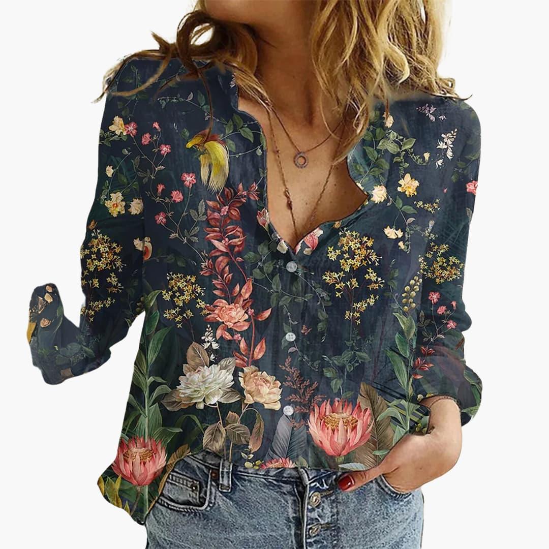 Women's Butterfly Print Blouse | V-Neck Relaxed Fit