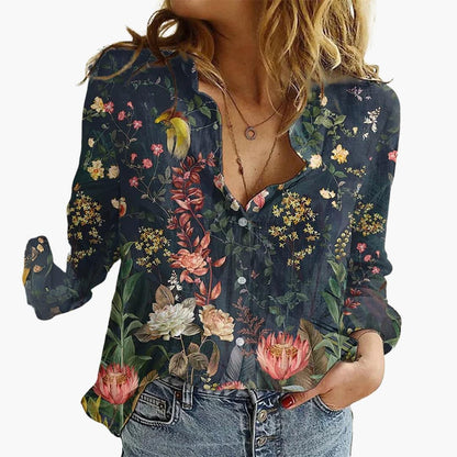 Women's Butterfly Print Blouse | V-Neck Relaxed Fit