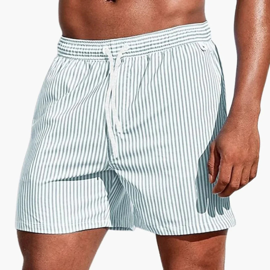 Men's Striped Board Shorts | Elastic Waist Swim Short