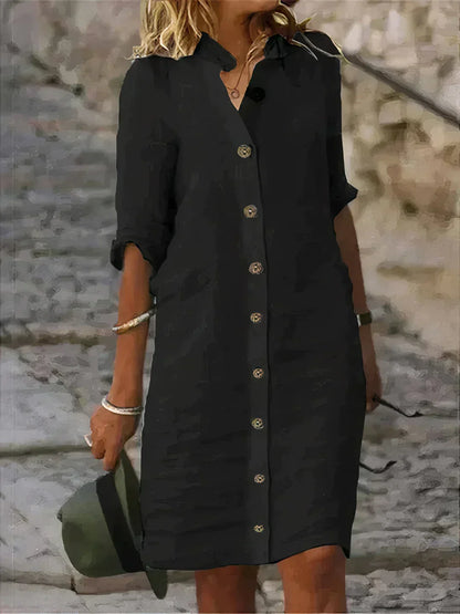 Women's Linen Style Midi Dress | Casual Summer Fit