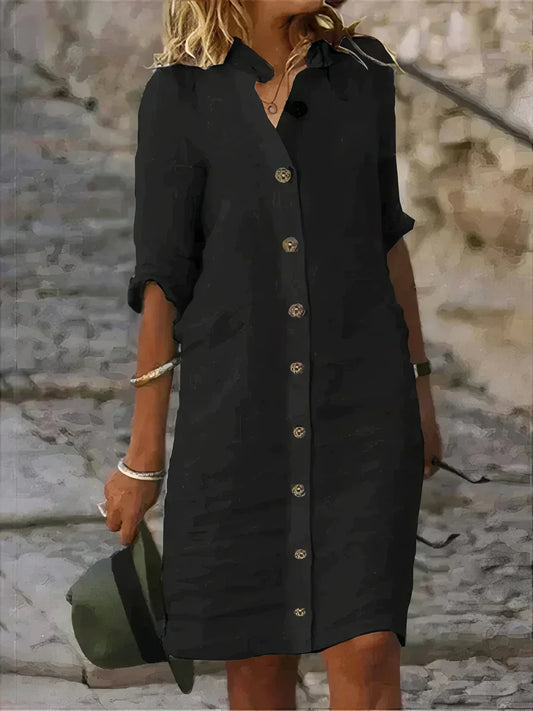 Women's Linen Style Midi Dress | Casual Summer Fit