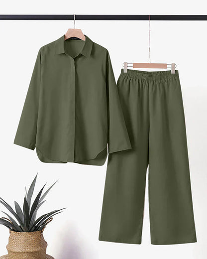 Mermaid | Women's 2-Piece Outfit with Button-Down Shirt and Wide-Leg Pants