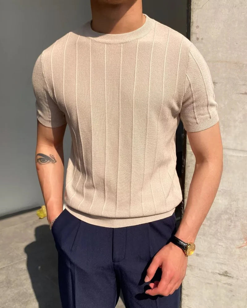 Men's Ribbed Crew Neck T-Shirt | Textured Casual Basics