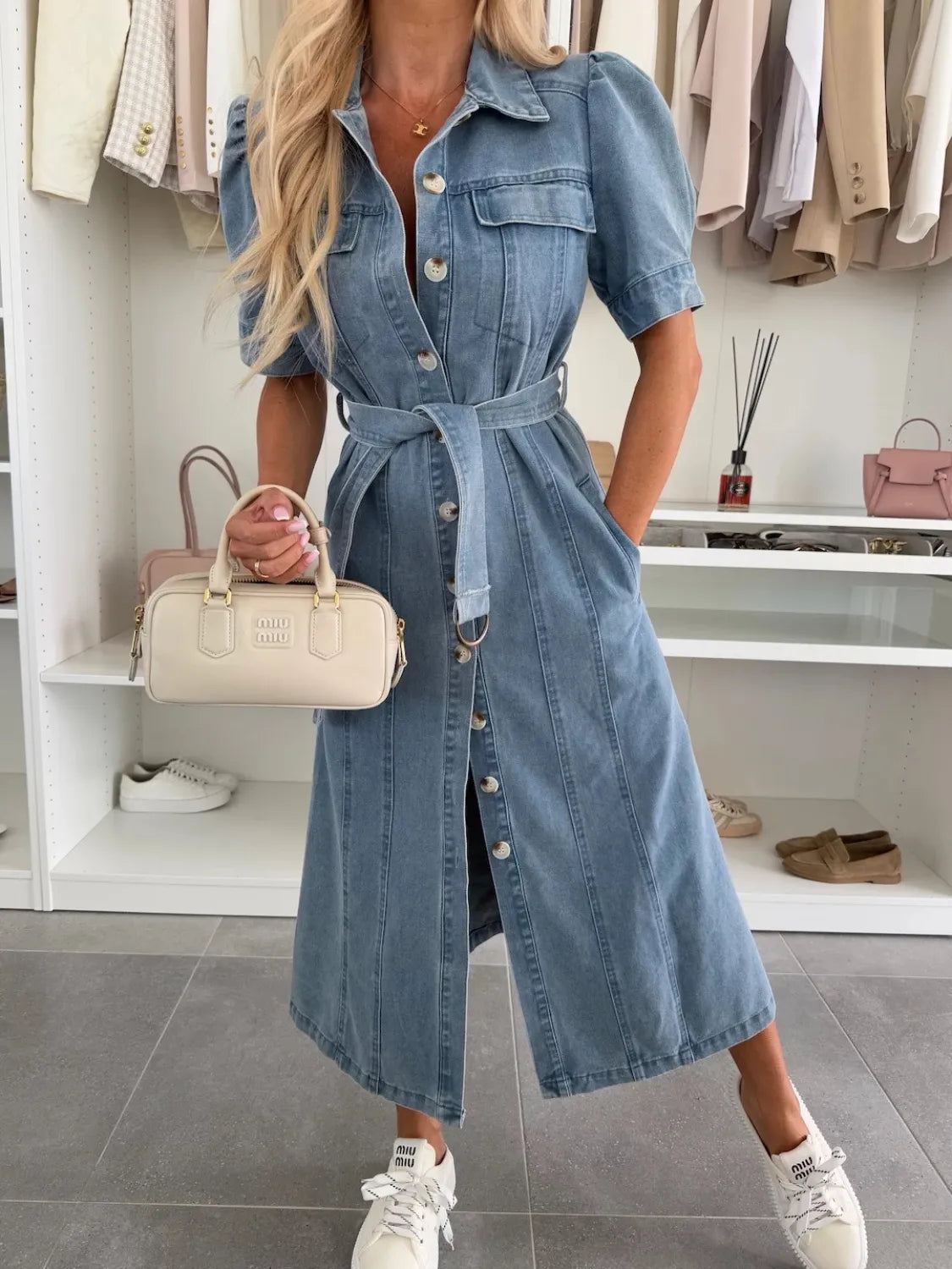 Women's Maxi Denim Style Button-Down Dress | Relaxed Fit Everyday Chic