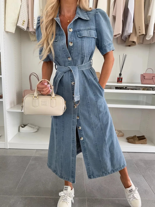 Women's Maxi Denim Style Button-Down Dress | Relaxed Fit Everyday Chic