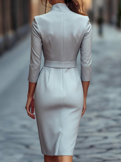 Women's Mandarin Collar Midi Dress | Belted Graduation Style