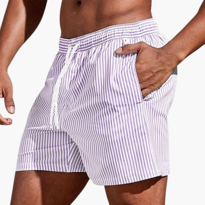 Men's Striped Board Shorts | Elastic Waist Swim Short