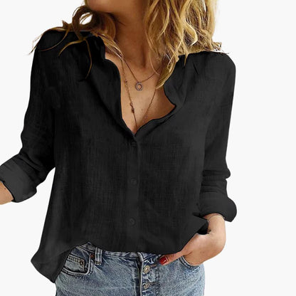 Women's Linen Style Long Sleeve Shirt | Lightweight Casual Button Down