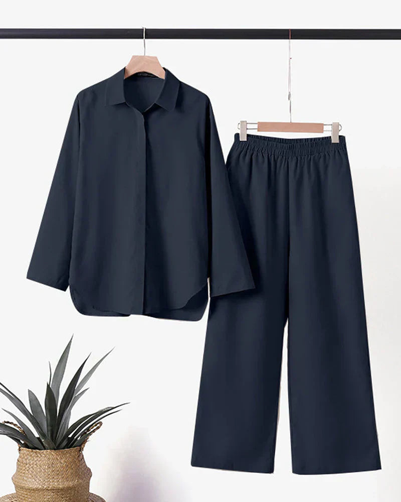 Mermaid | Women's 2-Piece Outfit with Button-Down Shirt and Wide-Leg Pants