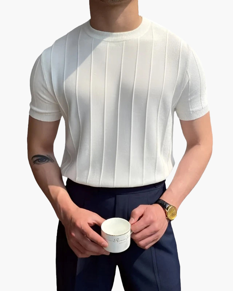 Men's Ribbed Crew Neck T-Shirt | Textured Casual Basics
