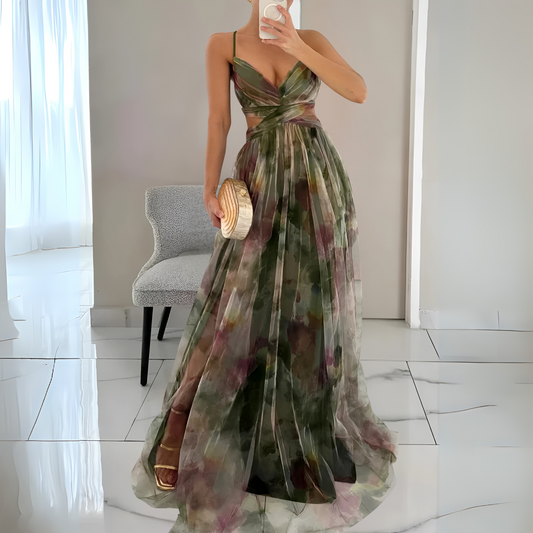 Women's Tiered Maxi Dress | Open Back with Tie Detail