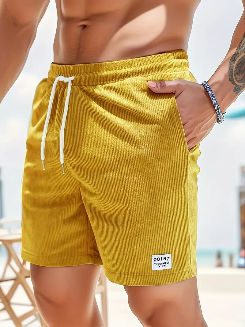 Men's Corduroy Style Summer Shorts | Elastic Waist Straight Fit