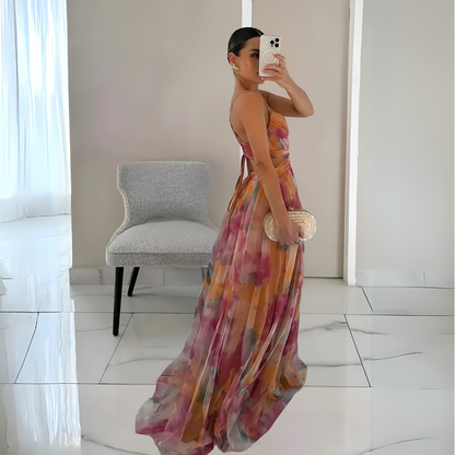 Women's Tiered Maxi Dress | Open Back with Tie Detail
