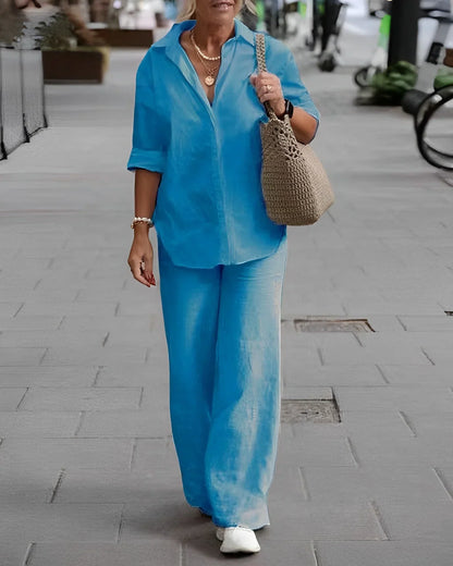 Mermaid | Women's 2-Piece Outfit with Button-Down Shirt and Wide-Leg Pants