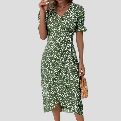 Women's Floral Puff Sleeve Midi Dress | Vintage Beach Style