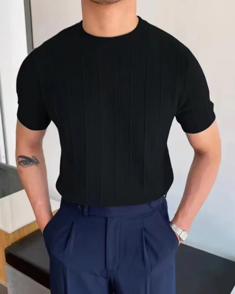 Men's Ribbed Crew Neck T-Shirt | Textured Casual Basics