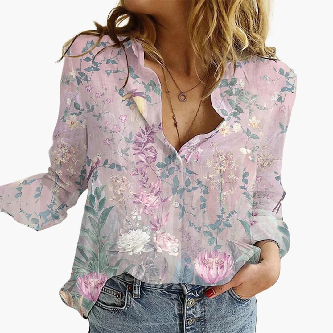 Women's Butterfly Print Blouse | V-Neck Relaxed Fit
