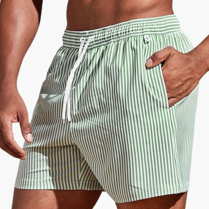 Men's Striped Board Shorts | Elastic Waist Swim Short