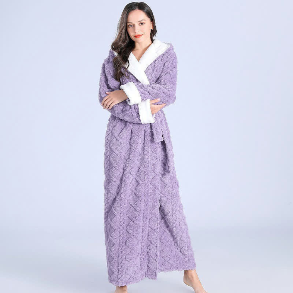 Women's Hooded Flannel Bathrobe | Thick Ankle-Length