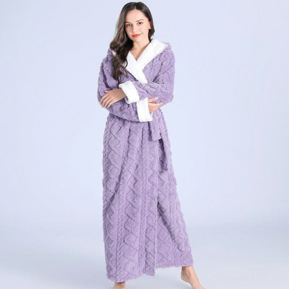Women's Hooded Flannel Bathrobe | Thick Ankle-Length