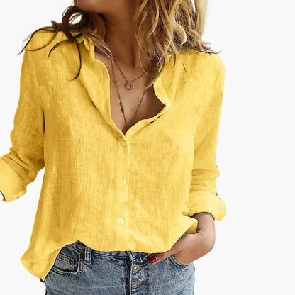 Women's Linen Style Long Sleeve Shirt | Lightweight Casual Button Down