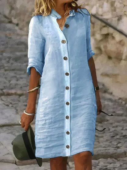 Women's Linen Style Midi Dress | Casual Summer Fit