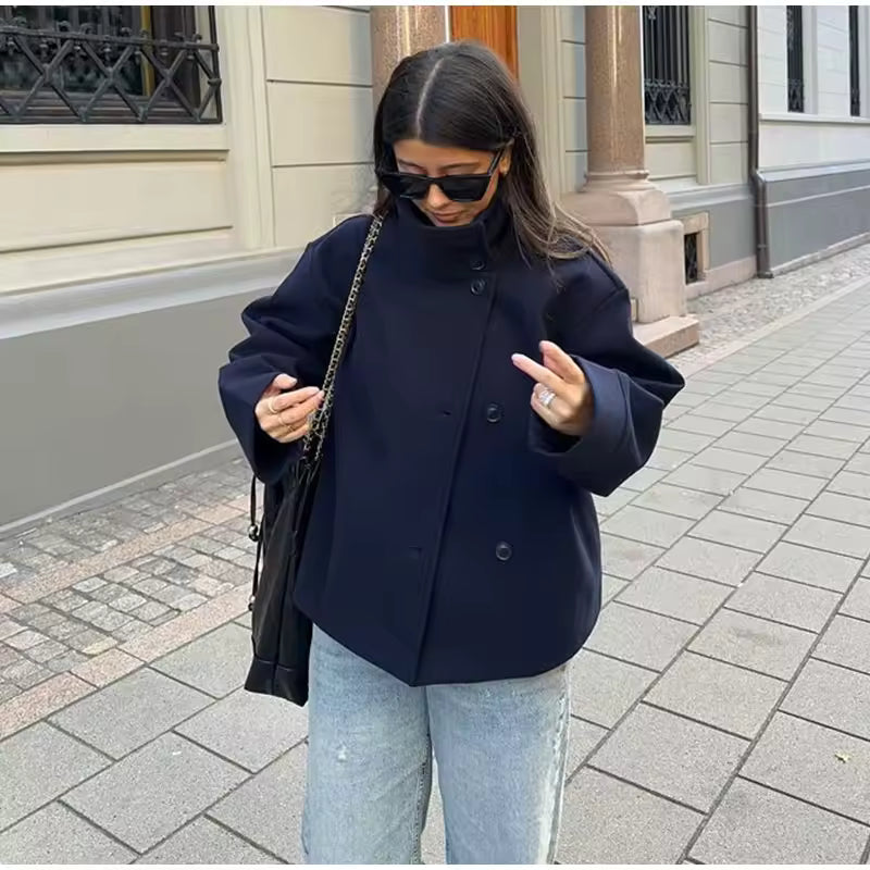 Women's Double-Breasted Short Coat | Tailored Warmth for Cooler Days