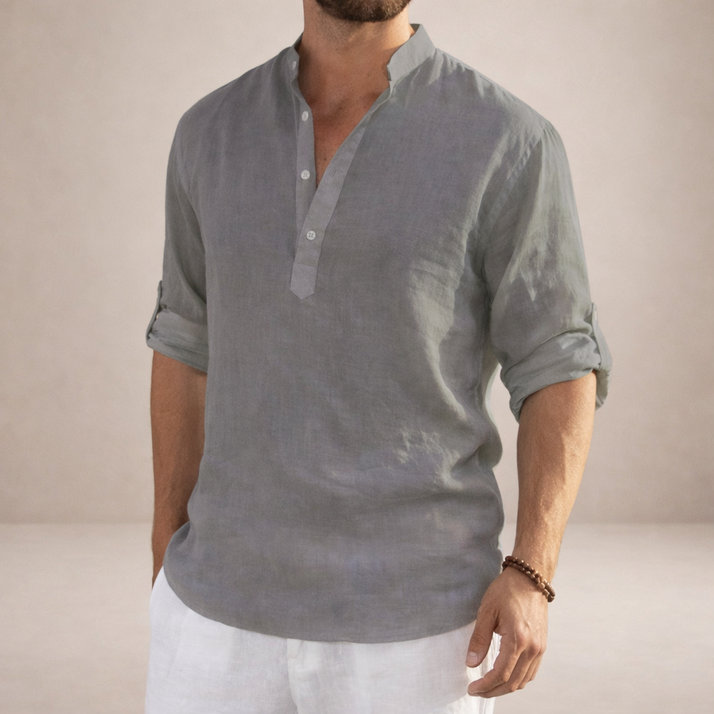 Men's Stand Collar Linen Style Shirt