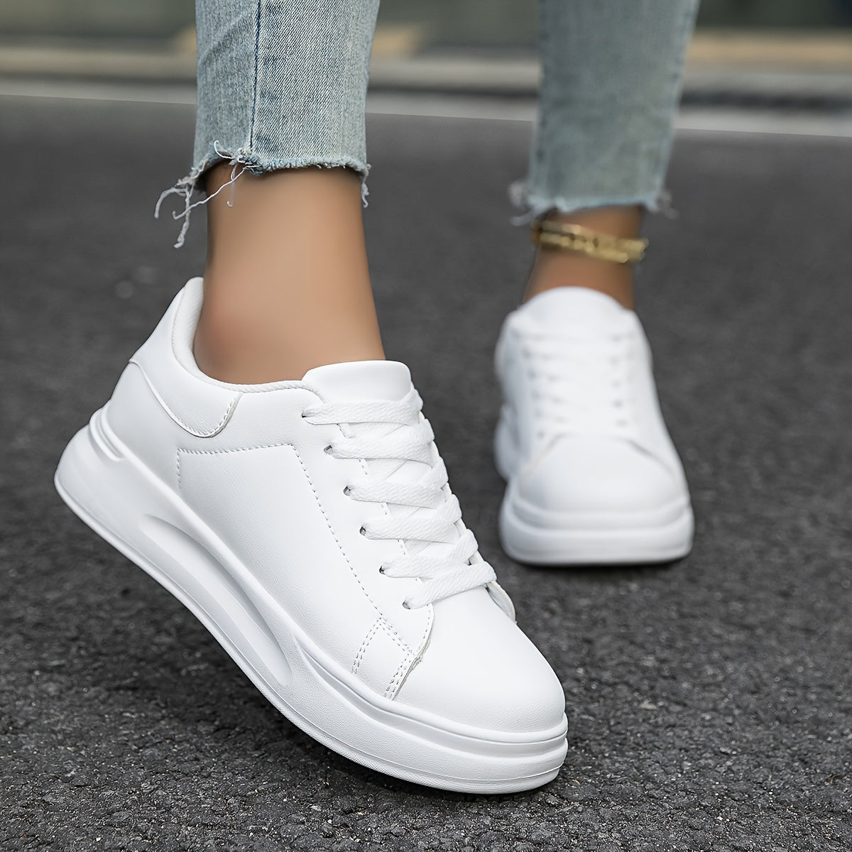Women's Clean White Leather Style Sneakers