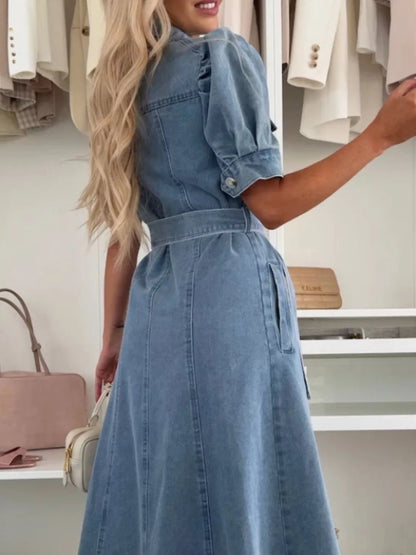 Women's Maxi Denim Style Button-Down Dress | Relaxed Fit Everyday Chic