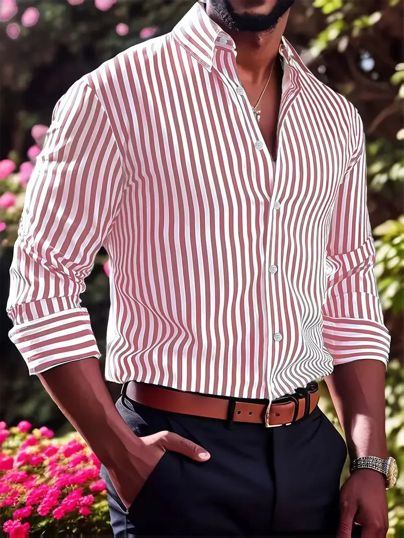 Men's Slim Fit Vertical Stripe Shirt | Smart Casual Button-Down