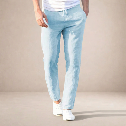 Men's Linen Style Trousers | Breathable Elastic Waist Summer Fit