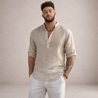 Men's Stand Collar Linen Style Shirt