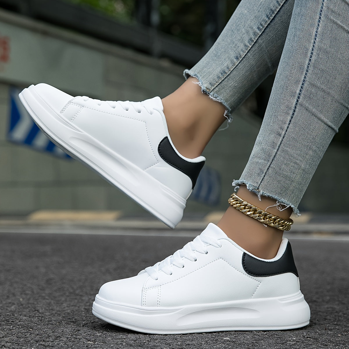 Women's Clean White Leather Style Sneakers