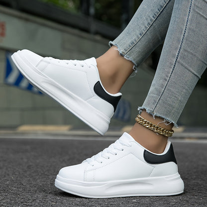 Women's Clean White Leather Style Sneakers