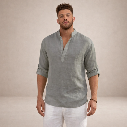 Men's Stand Collar Linen Style Shirt