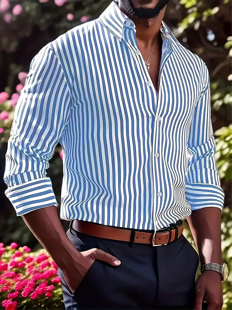 Men's Slim Fit Vertical Stripe Shirt | Smart Casual Button-Down