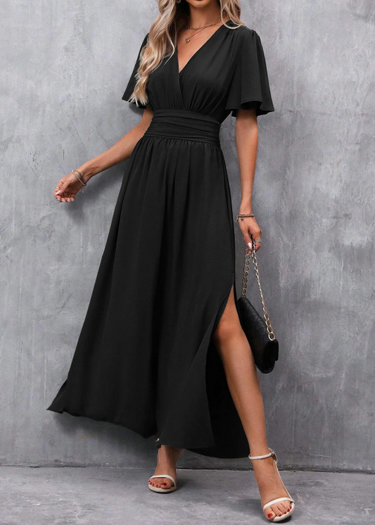 Women's V-Neck Maxi Dress | Elegant Side Slit Evening Style