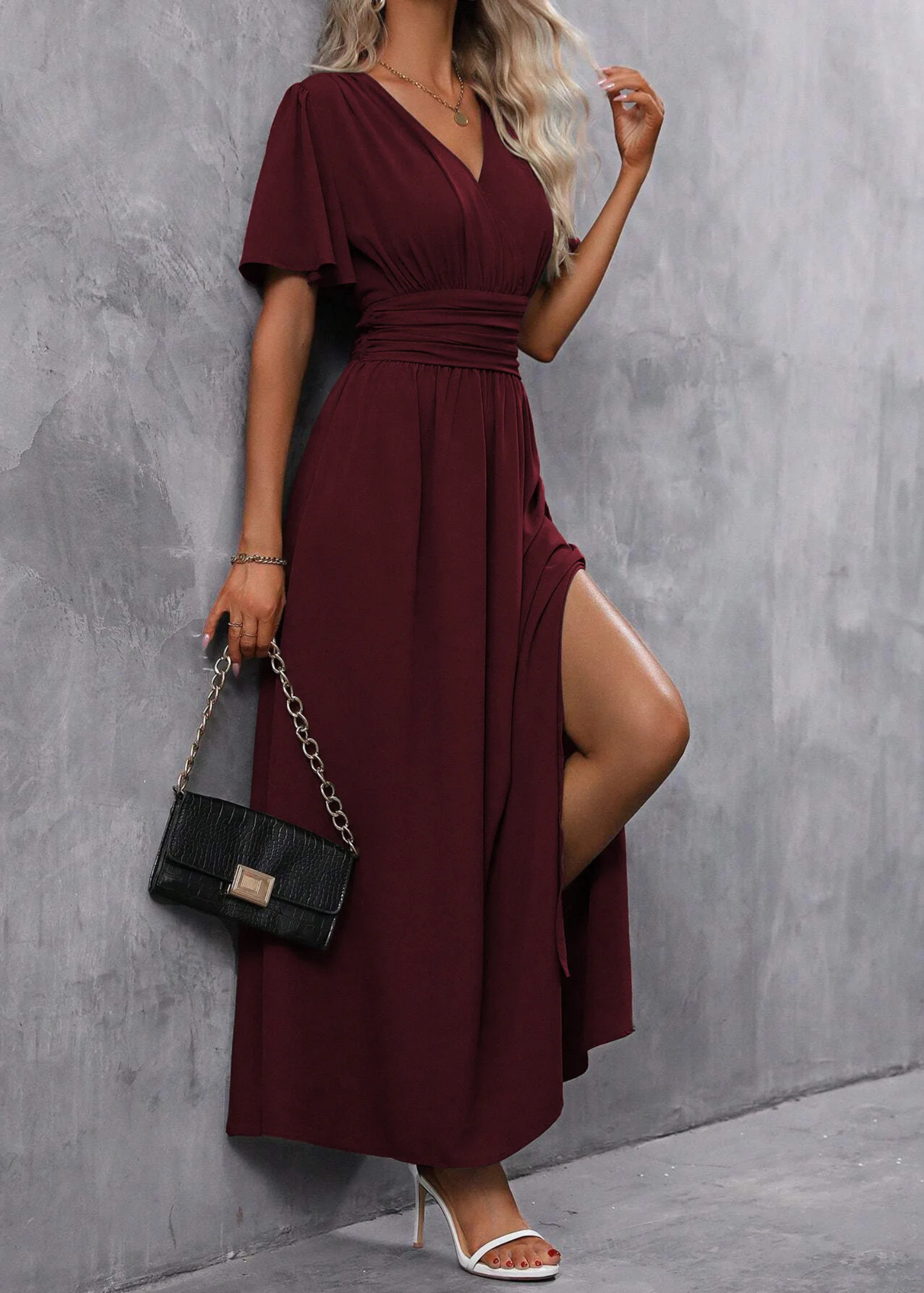 Women's V-Neck Maxi Dress | Elegant Side Slit Evening Style
