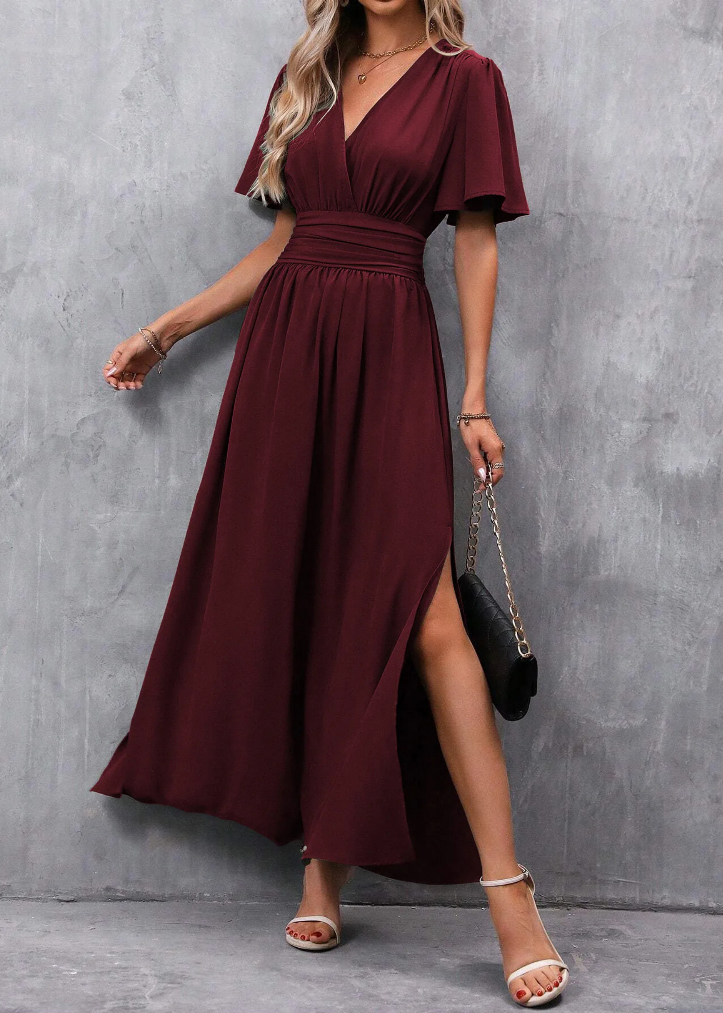 Women's V-Neck Maxi Dress | Elegant Side Slit Evening Style