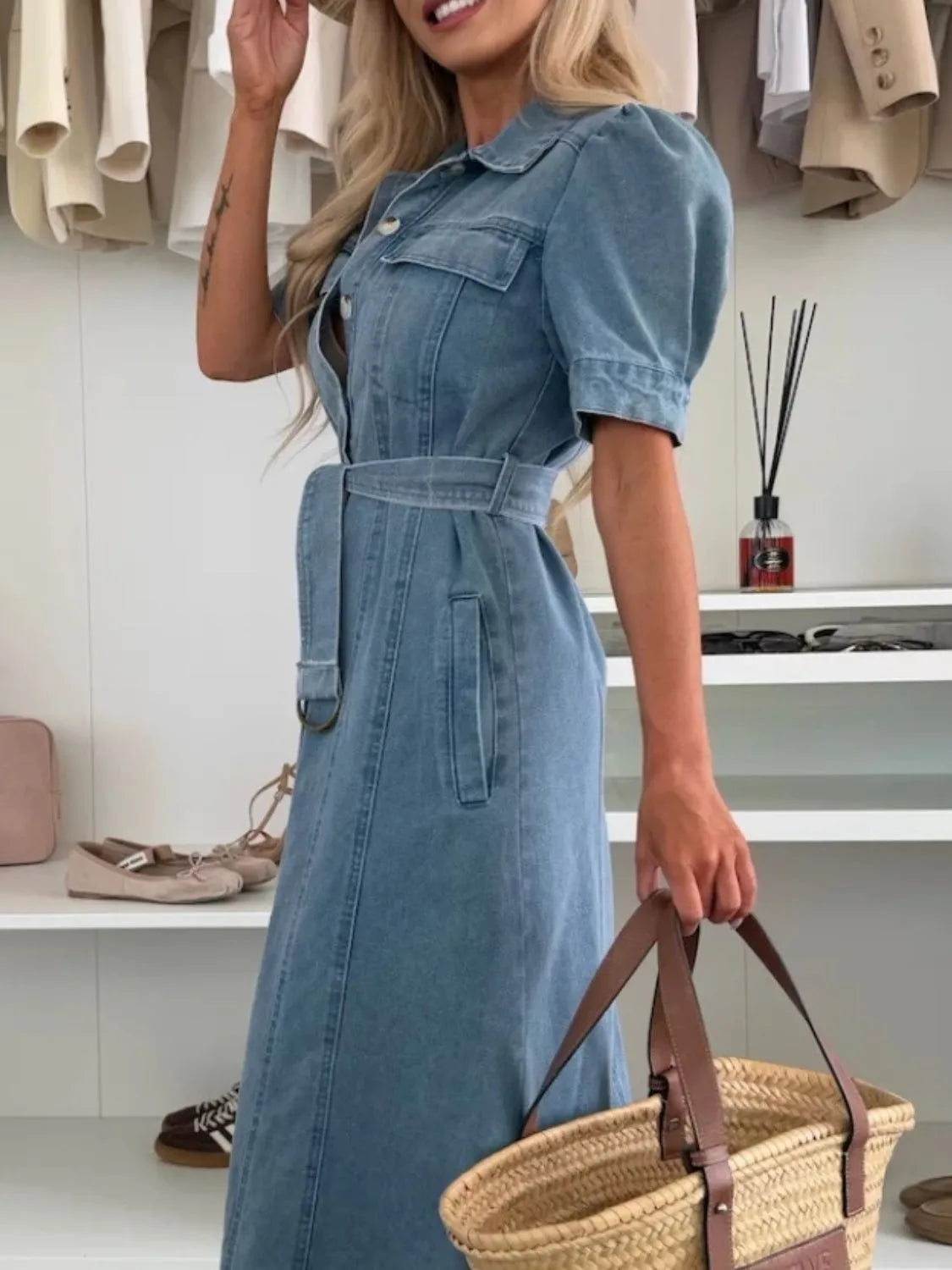 Women's Maxi Denim Style Button-Down Dress | Relaxed Fit Everyday Chic