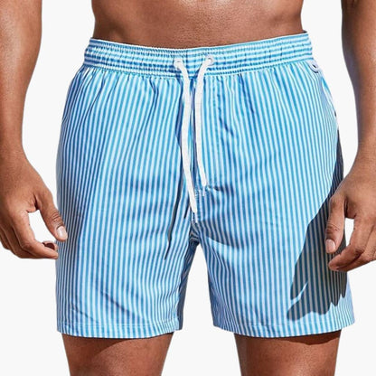 Men's Striped Board Shorts | Elastic Waist Swim Short