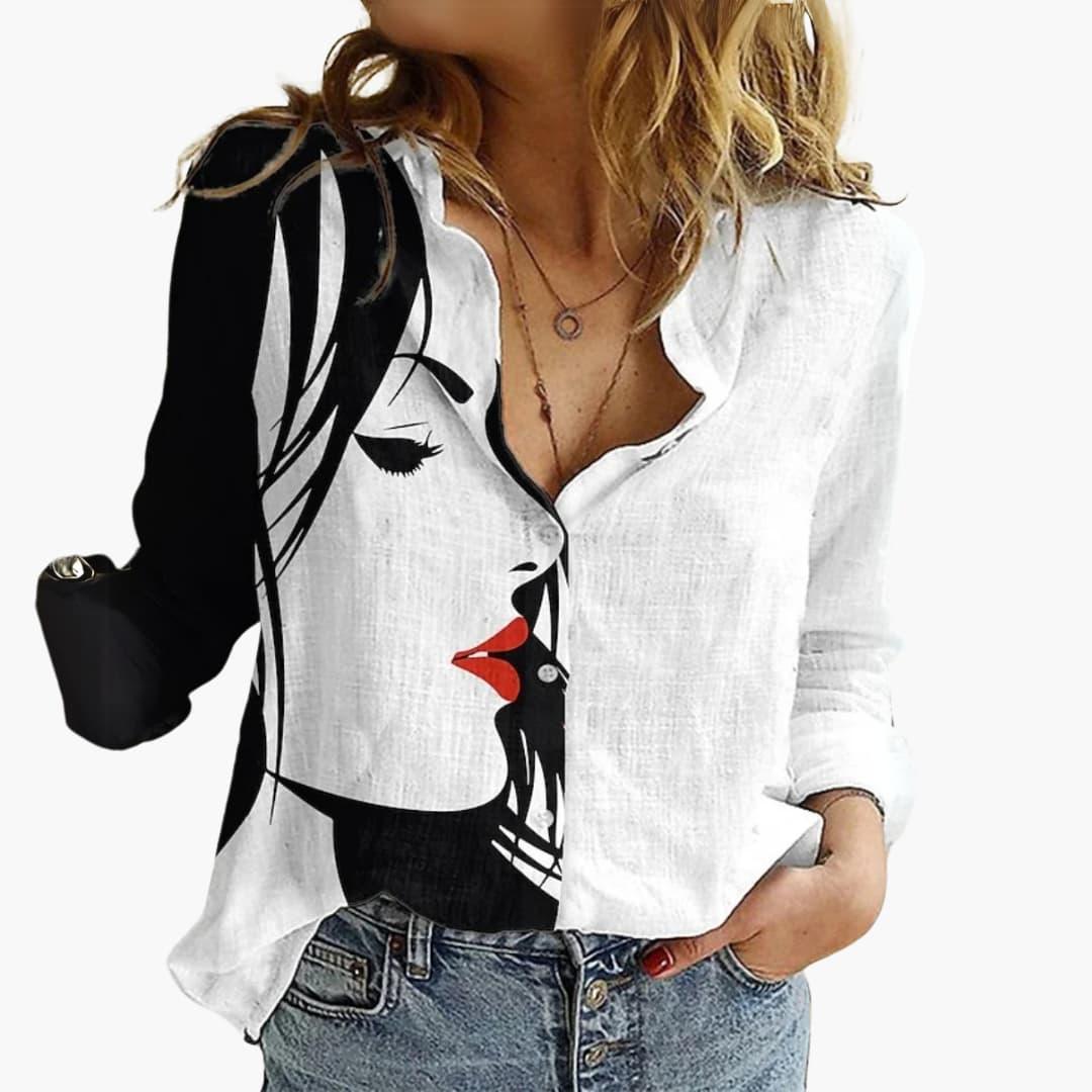 Women's Butterfly Print Blouse | V-Neck Relaxed Fit