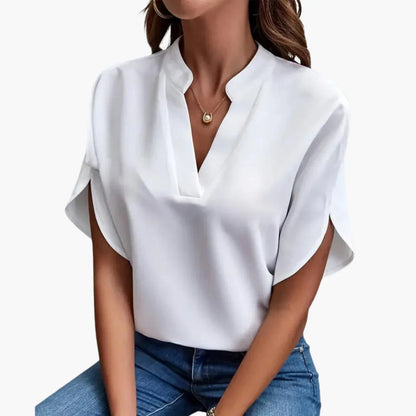 Women's V-Neck Blouse | Short Sleeve Relaxed Fit